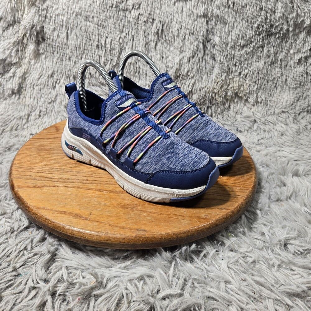 Skechers Arch Fit Rainbow Womens Blue Bungee Sneaker Athleisure Size 6.5 Comfort